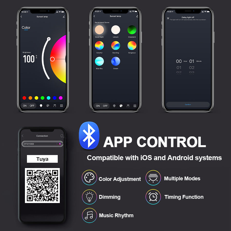 Smart RGB Sunset Projection Lamp – Tuya App & Remote Control LED Night Light