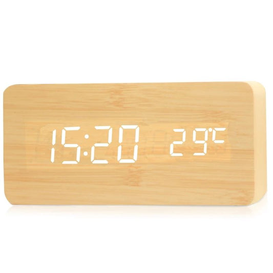 Wooden LED Digital Alarm Clock – Temperature Display Bedside & Desk Clock