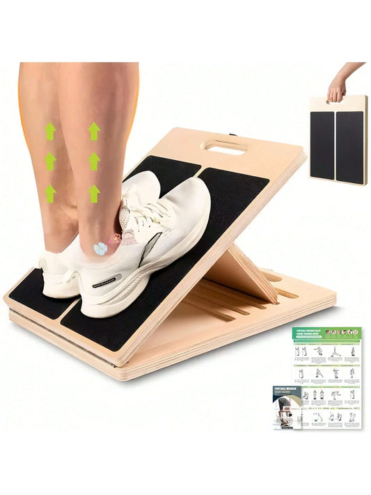 Adjustable Wooden Slant Board – Foldable Calf Stretch Board with 4 Angle Levels