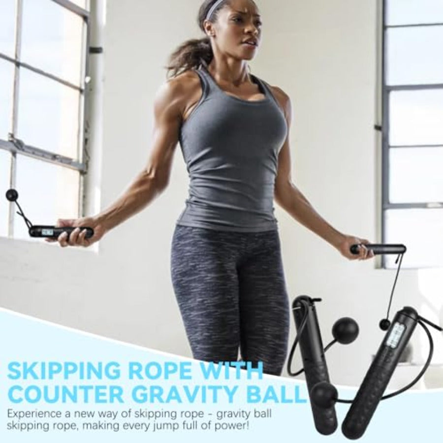Adjustable Digital Jump Rope with Counter – Cordless Weighted Skipping Rope with Gravity Balls