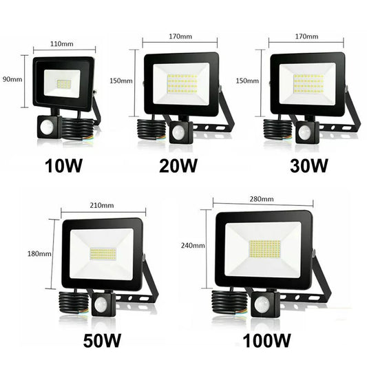 LED Flood Light with Motion Sensor 10W–100W Outdoor Security Light Waterproof