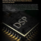 Close-up of Hi-Fi DSP module chip with metallic connectors and DSP text, representing smart audio technology.