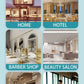 Image showing usage scenarios for a 200m³ gadget suitable for home, hotel, barber shop, beauty salon, clothing mall, and club environments.