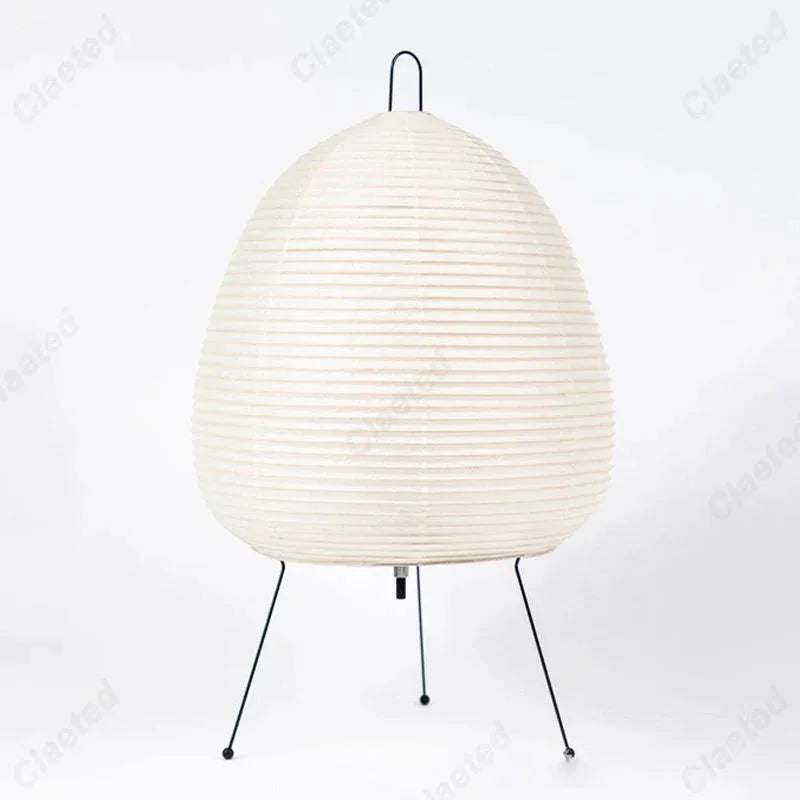 Modern paper lantern table lamp with tripod metal legs, minimal white home decor lighting