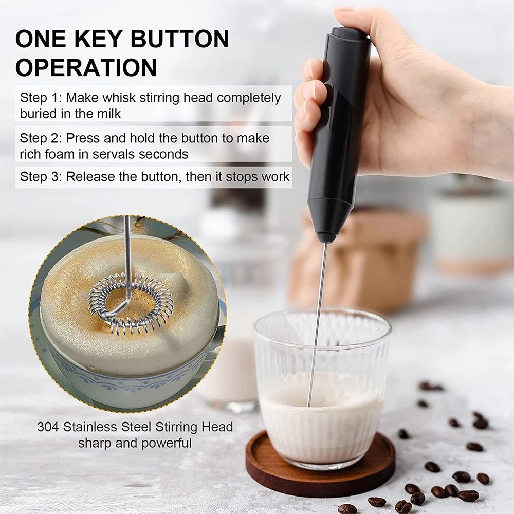 Premium Electric Milk Frother Whisk with Smart Silicone Ring