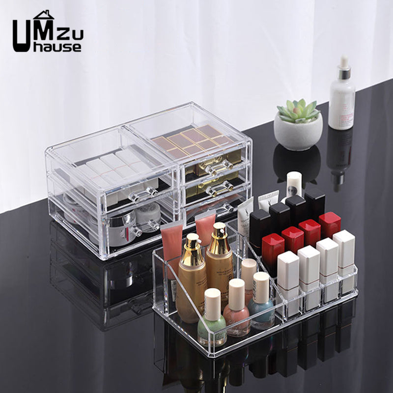Clear Acrylic Makeup Drawer Organizer – Stackable Modular Cosmetic & Jewelry Storage Box with Velvet Lining