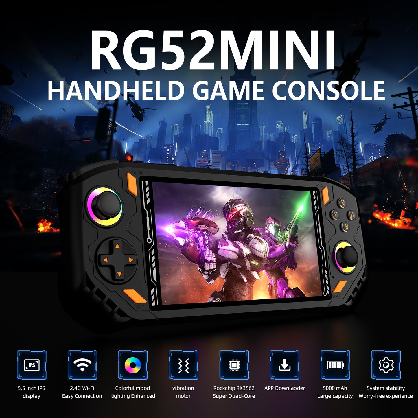 AISLPC RG52 Mini Handheld Game Console – 5.5" IPS Retro Gaming Console with WiFi