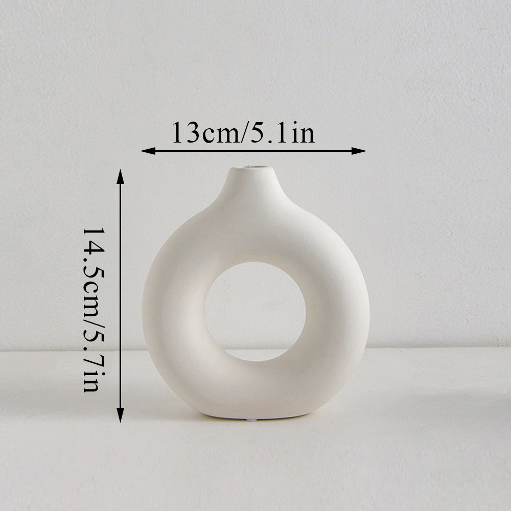 Nordic Circular Hollow Ceramic Vase – Modern Decorative Flower Vase for Home Décor