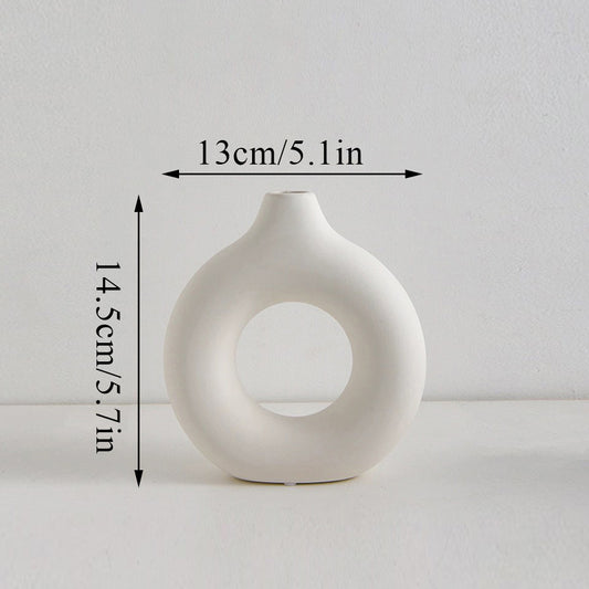 Nordic Circular Hollow Ceramic Vase – Modern Decorative Flower Vase for Home Décor
