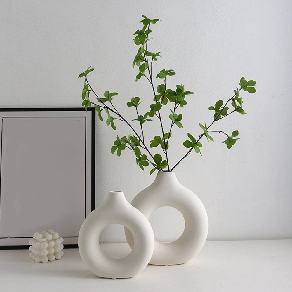 Nordic Circular Hollow Ceramic Vase – Modern Decorative Flower Vase for Home Décor