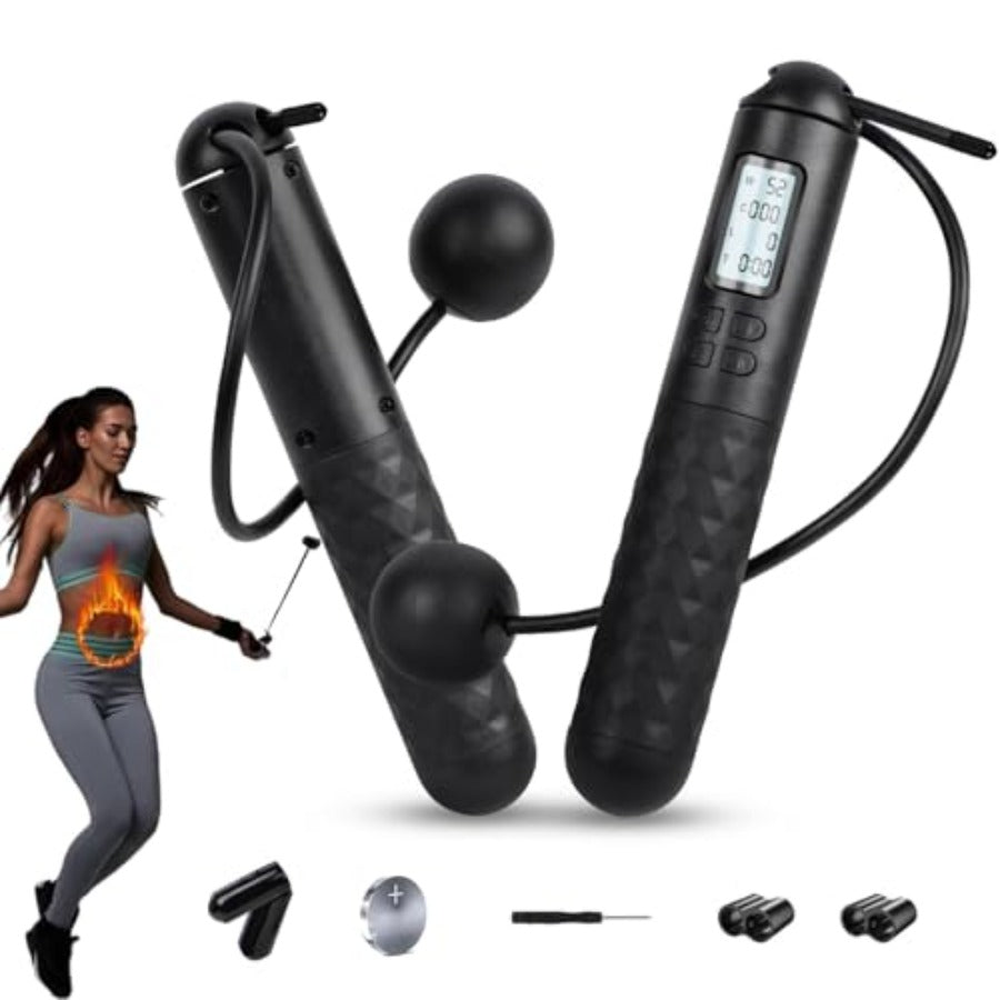 Adjustable Digital Jump Rope with Counter – Cordless Weighted Skipping Rope with Gravity Balls