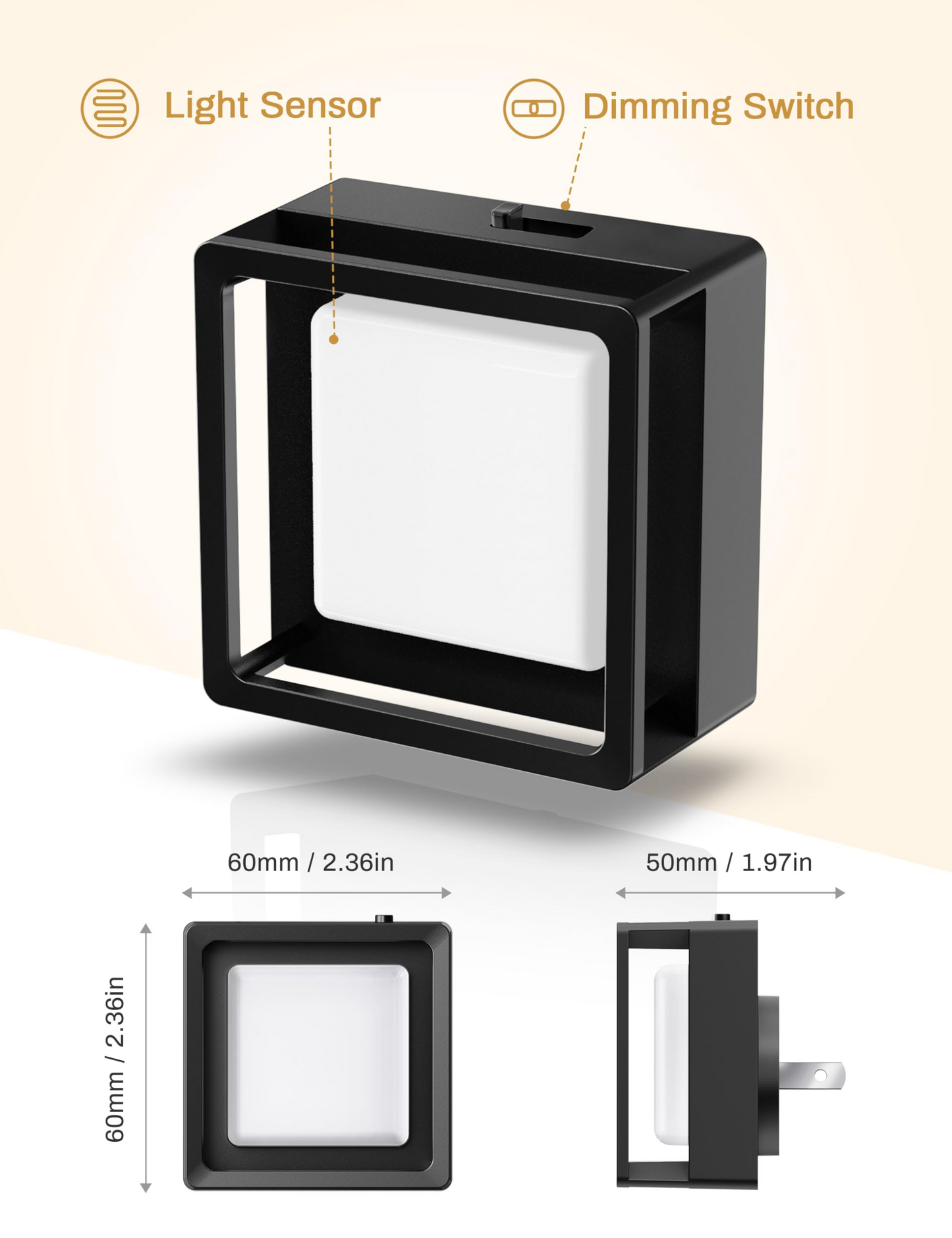 Smart Plug-In LED Night Light – Dusk to Dawn Sensor with Adjustable Brightness (3000K Warm White)
