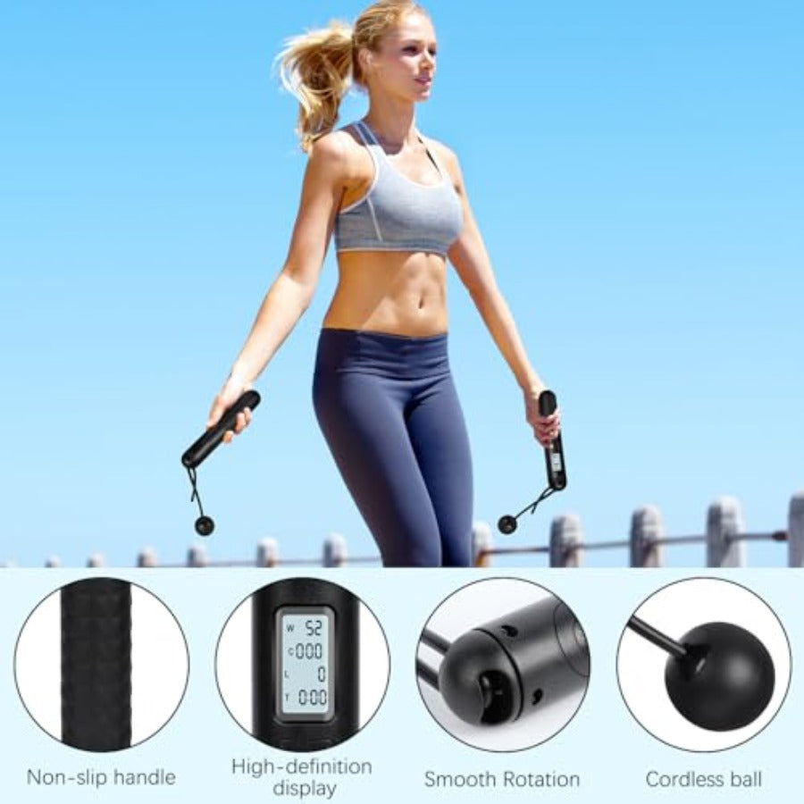 Adjustable Digital Jump Rope with Counter – Cordless Weighted Skipping Rope with Gravity Balls