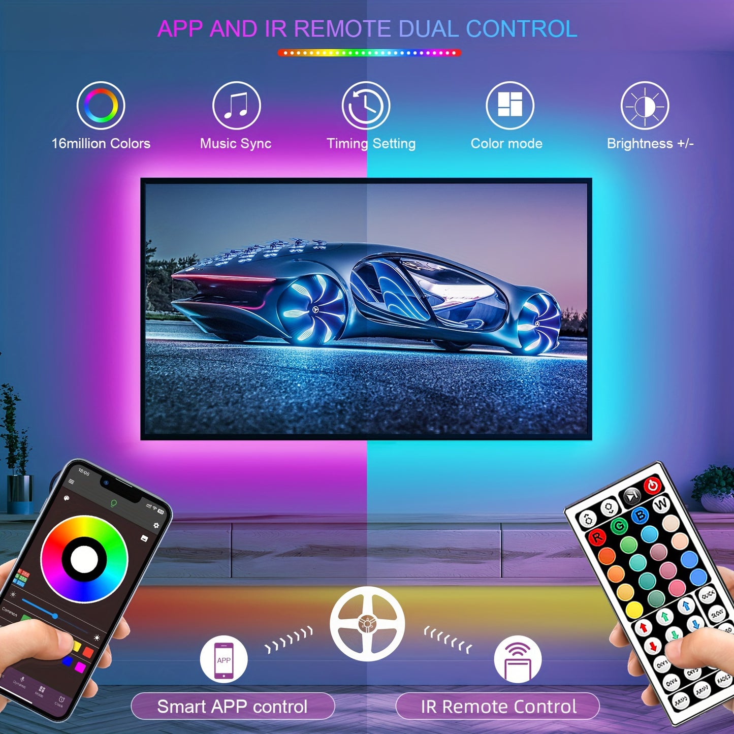 RGB LED Strip Lights with App Control – Flexible Color Changing Room Lights