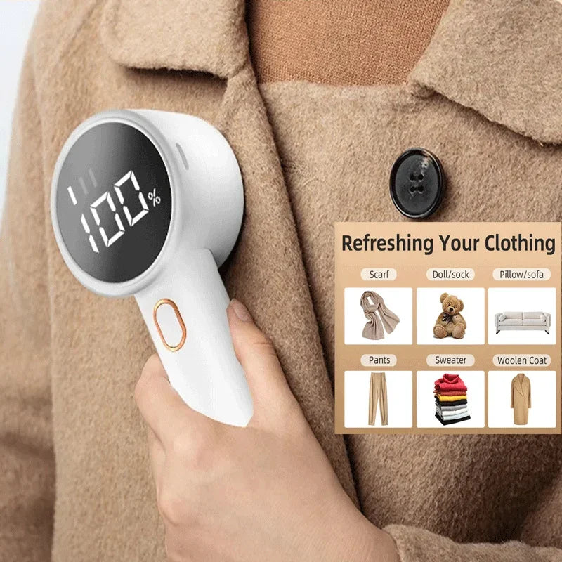 Rechargeable Electric Fabric Shaver – Portable Lint & Fuzz Remover with LED Display