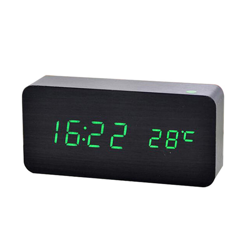 Wooden LED Digital Alarm Clock – Temperature Display Bedside & Desk Clock
