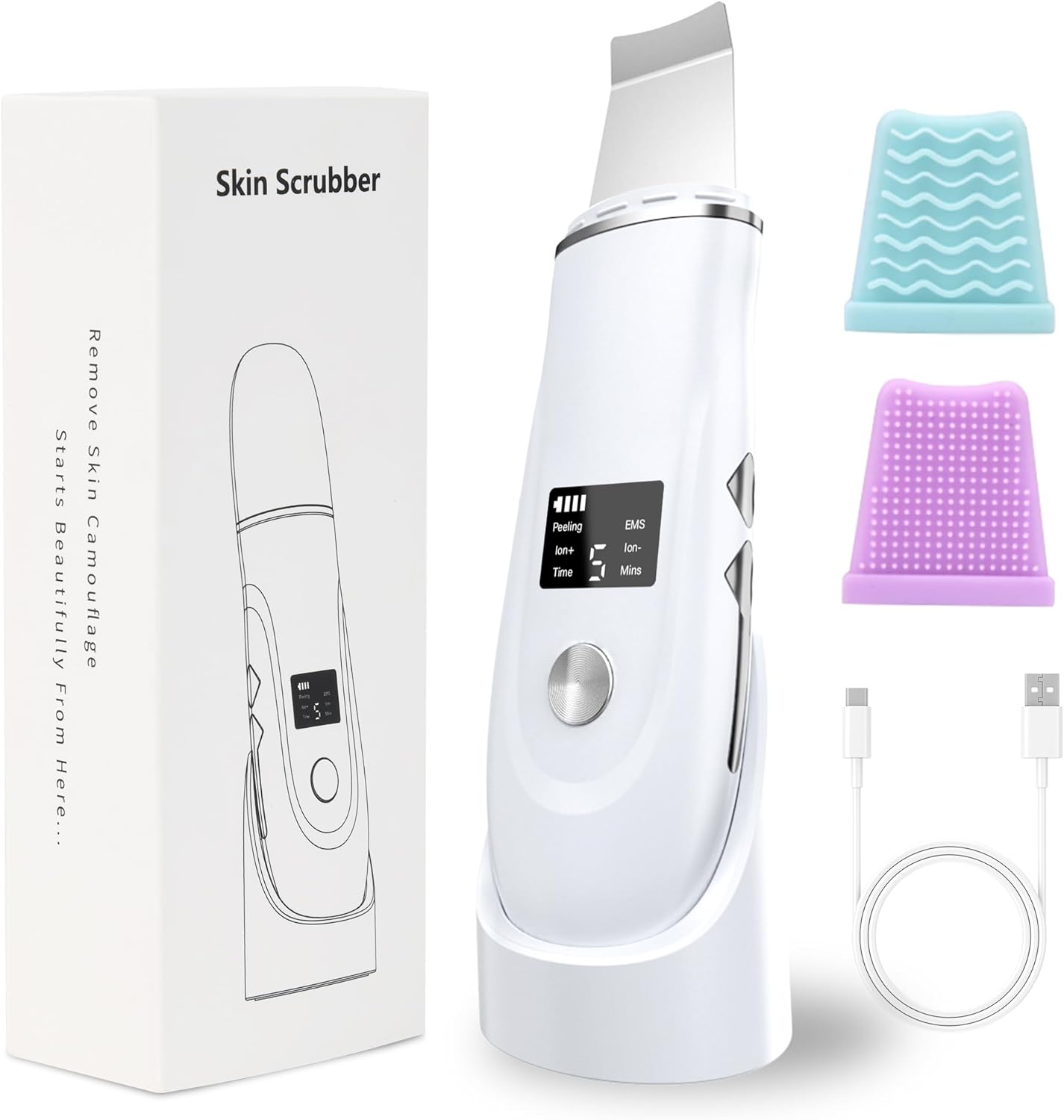 4-in-1 Ultrasonic Skin Spatula Face Scrubber – Deep Pore Blackhead Remover (White)