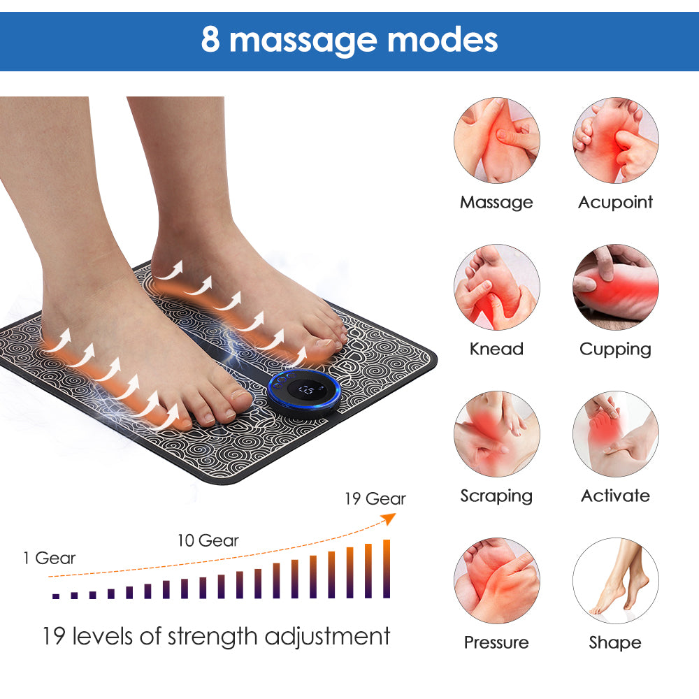 EMS Electric Foot Massager Mat – Foot Massage Pad with 8 Modes & Adjustable Intensity