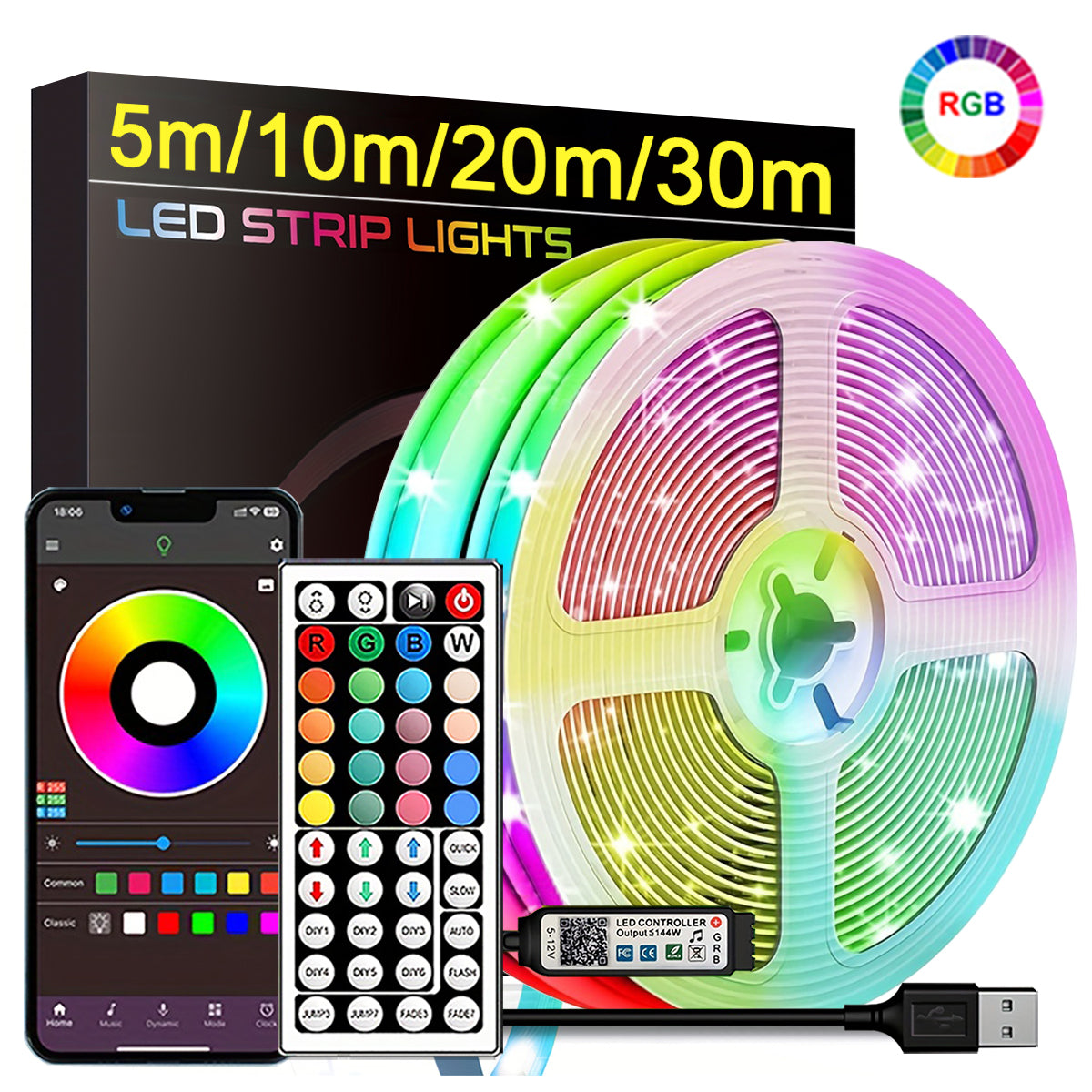 RGB LED Strip Lights with App Control – Flexible Color Changing Room Lights