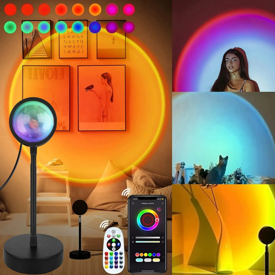 Smart RGB Sunset Projection Lamp – Tuya App & Remote Control LED Night Light