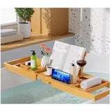 Luxury Bamboo Bathtub Tray – Foldable Bath Caddy Table for Books, Tablet & Wine