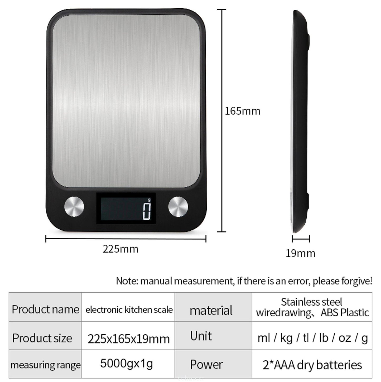 15kg Digital Kitchen Scale – 1g Precision Stainless Steel Food & Coffee Weighing Scale