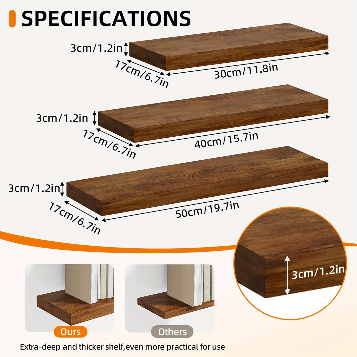 Floating Wooden Wall Shelves Set (2/4/6 PCS) – Modern Wall-Mounted Storage Shelves