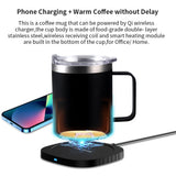 2-in-1 Coffee Mug Warmer & Wireless Charger – 55°C Constant Temperature Cup Warmer with Stainless Steel Mug