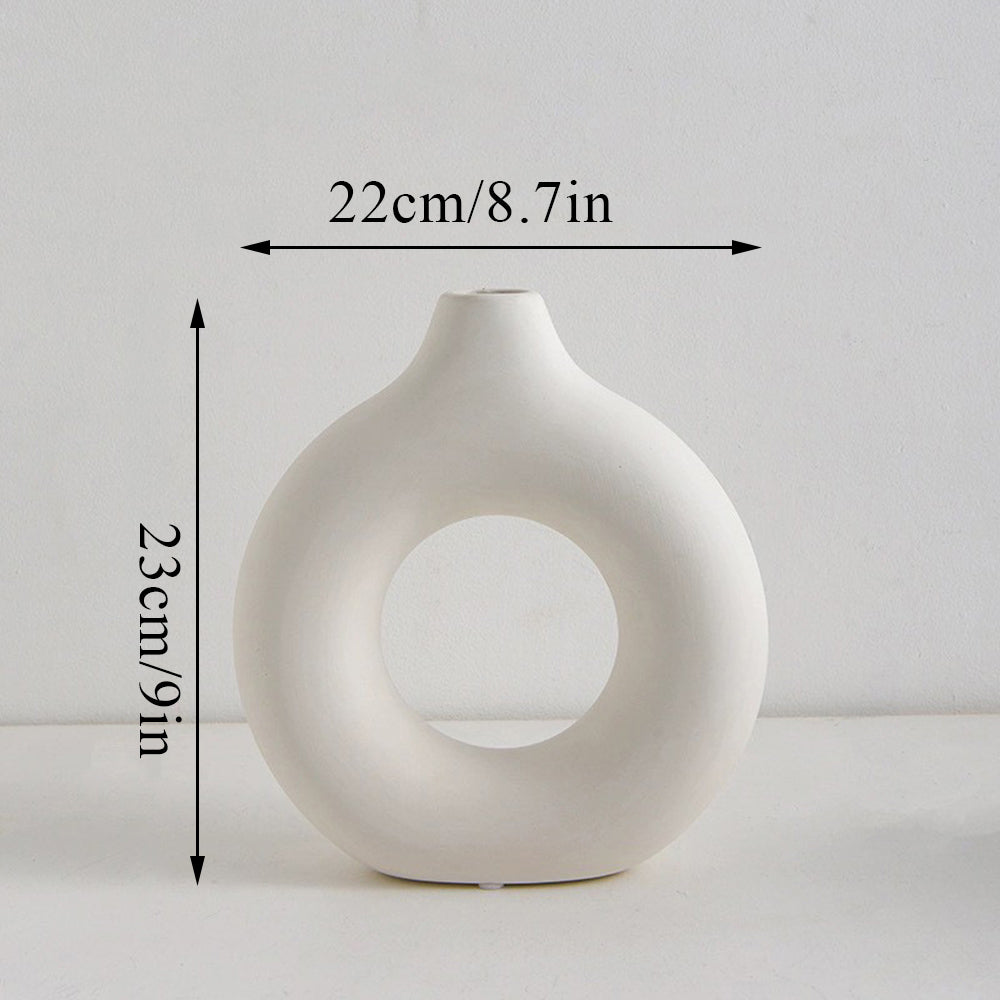 Nordic Circular Hollow Ceramic Vase – Modern Decorative Flower Vase for Home Décor