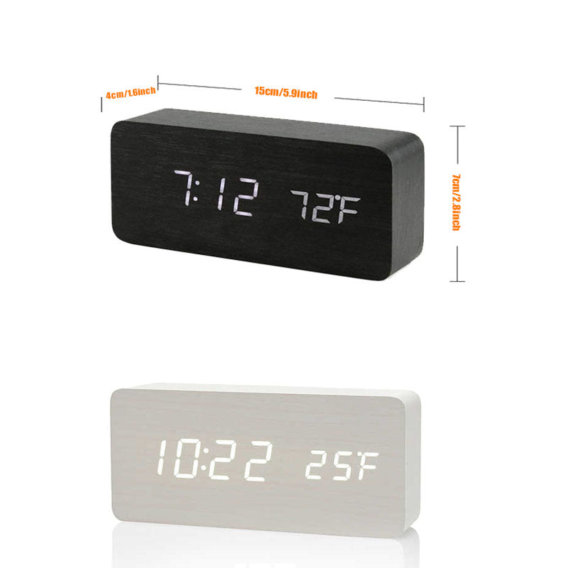 Wooden LED Digital Alarm Clock – Temperature Display Bedside & Desk Clock