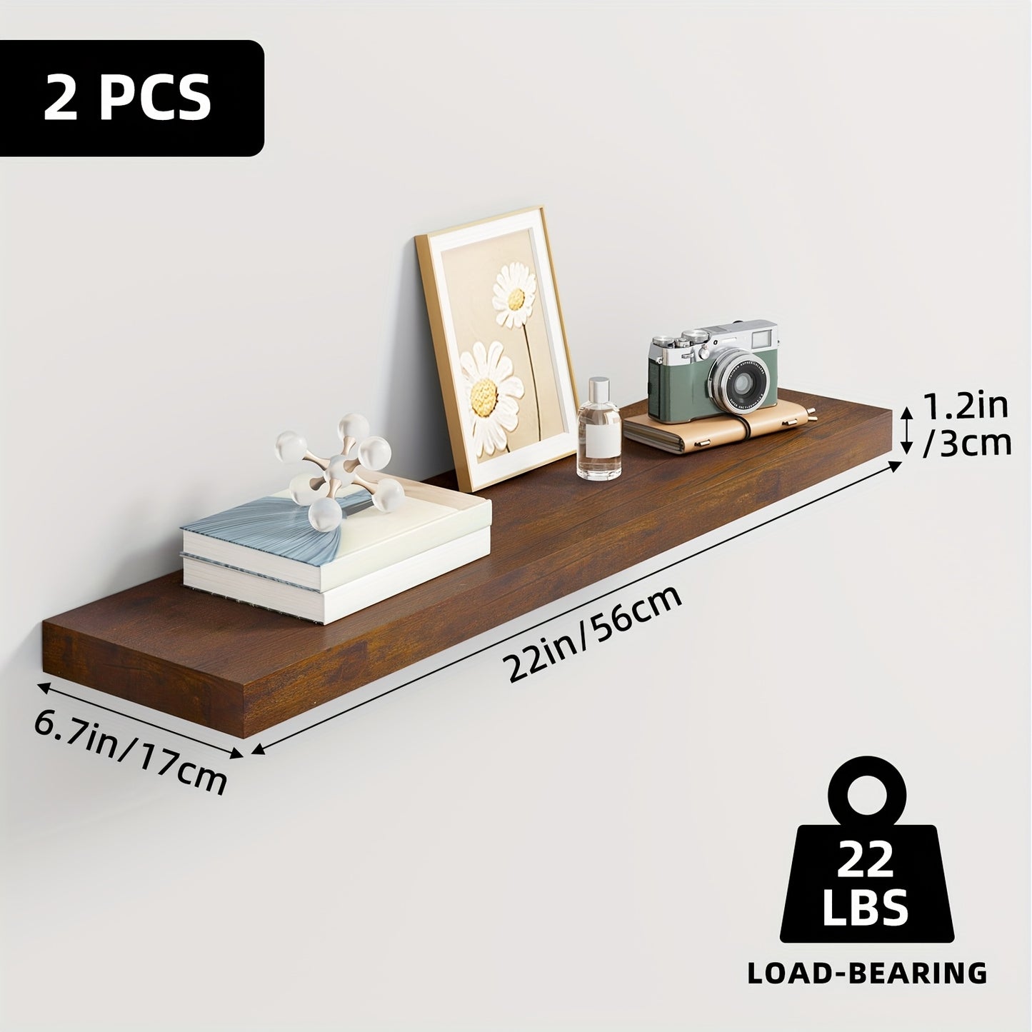 Floating Wooden Wall Shelves Set (2/4/6 PCS) – Modern Wall-Mounted Storage Shelves