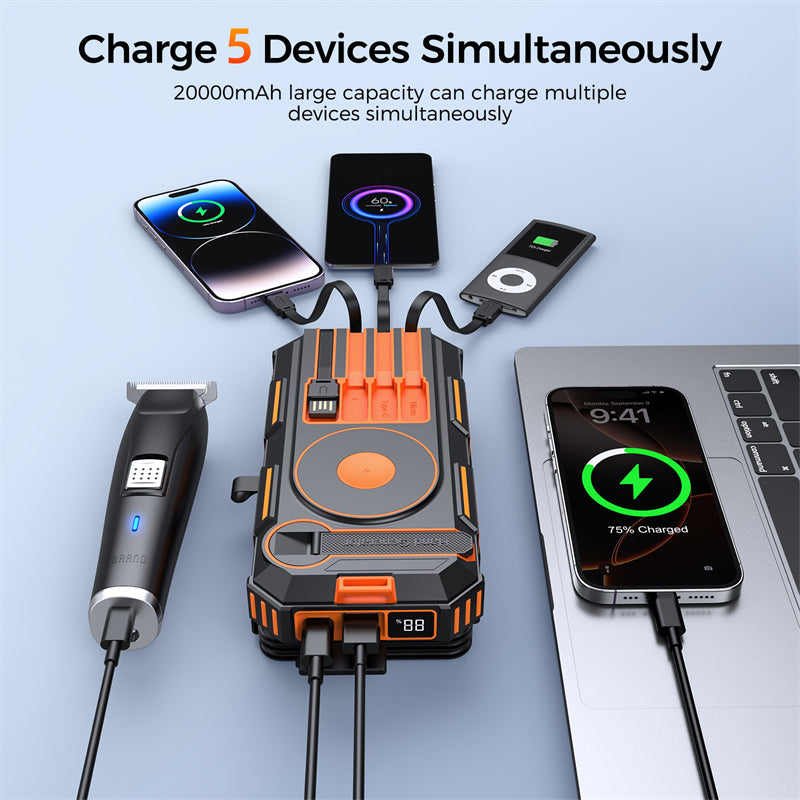 20000mAh Solar Power Bank with 4 Foldable Solar Panels – Magnetic Wireless Fast Charger & Hand Crank