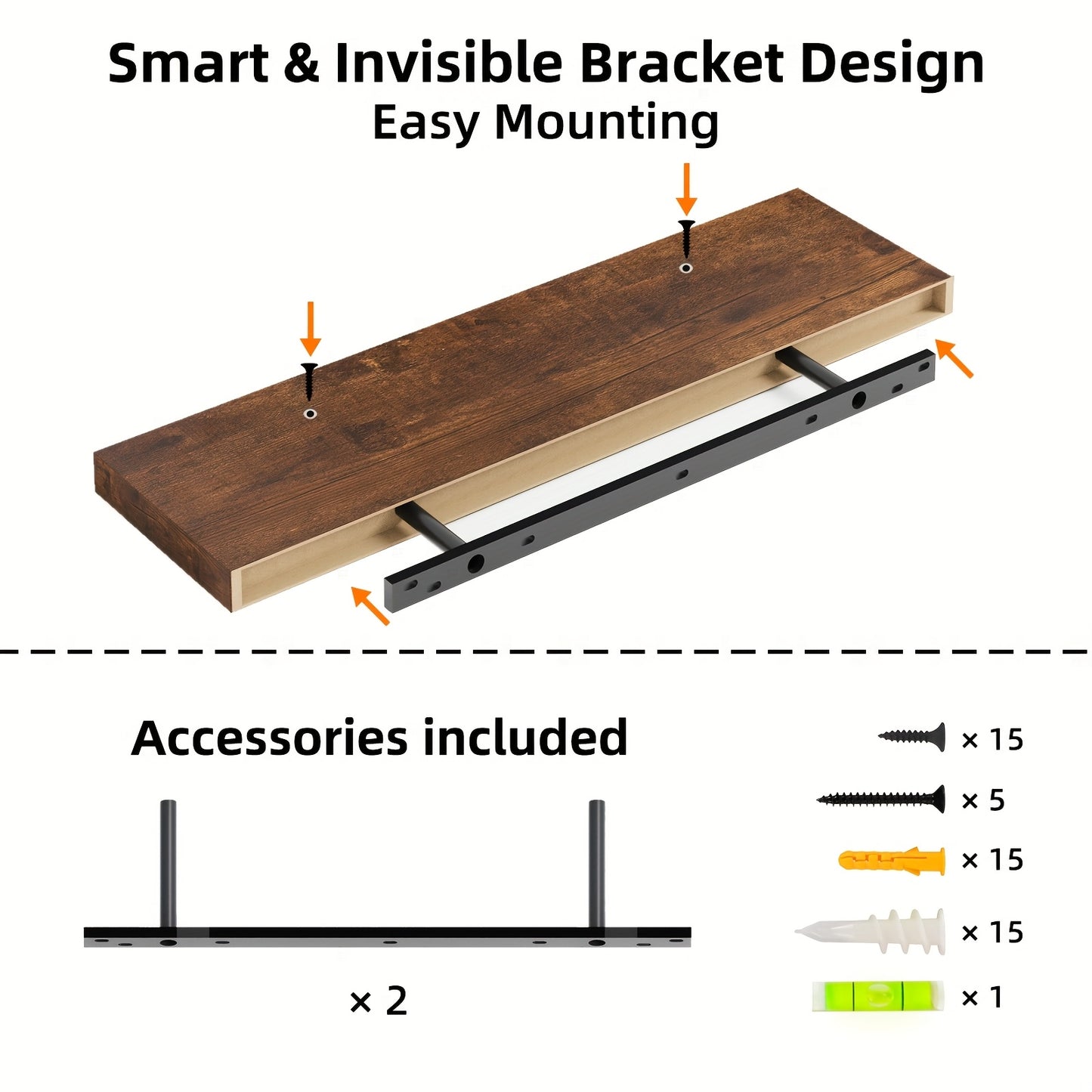 Floating Wooden Wall Shelves Set (2/4/6 PCS) – Modern Wall-Mounted Storage Shelves