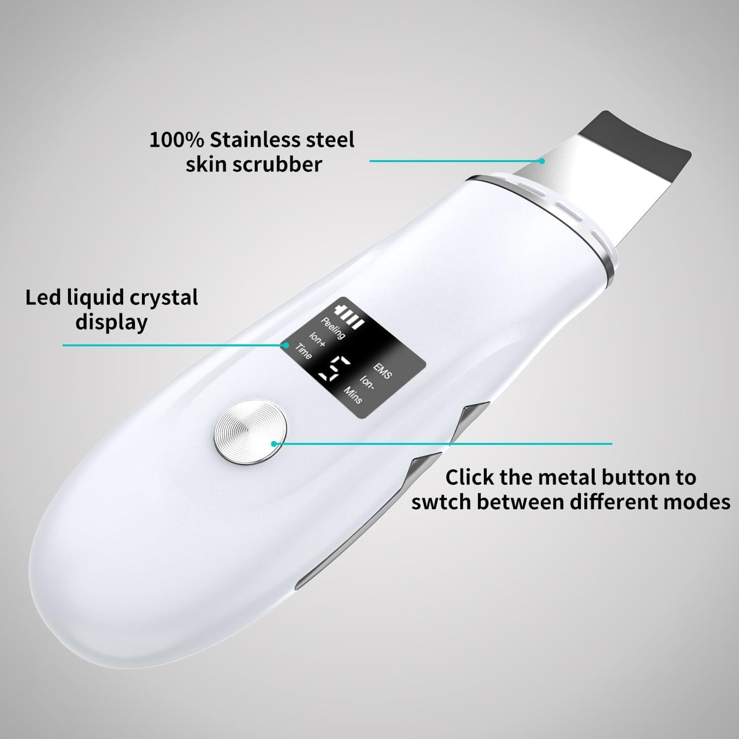 4-in-1 Ultrasonic Skin Spatula Face Scrubber – Deep Pore Blackhead Remover (White)