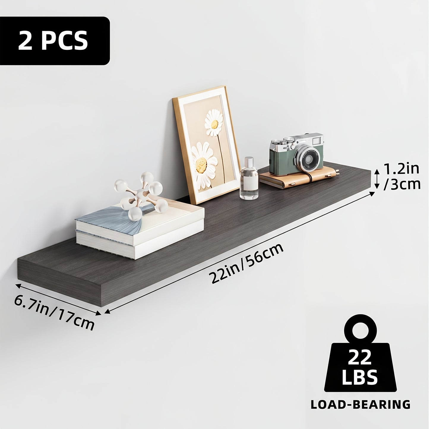 Floating Wooden Wall Shelves Set (2/4/6 PCS) – Modern Wall-Mounted Storage Shelves