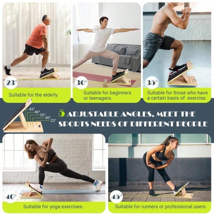 Adjustable Wooden Slant Board – Foldable Calf Stretch Board with 4 Angle Levels