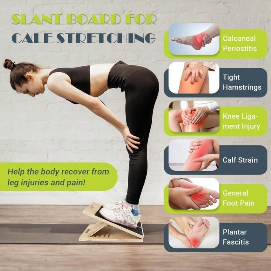 Adjustable Wooden Slant Board – Foldable Calf Stretch Board with 4 Angle Levels