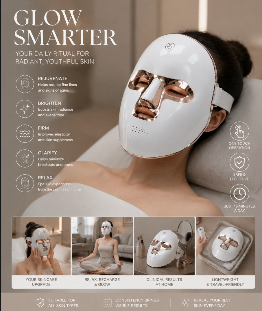 LED Light Therapy Face Mask – Anti-Aging Skincare Device for Wrinkles, Firming & Skin Rejuvenation