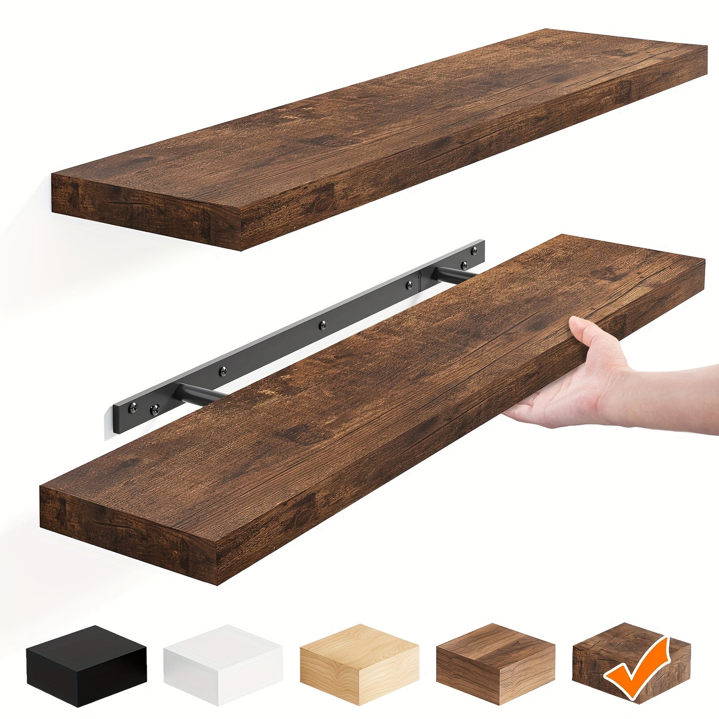 Floating Wooden Wall Shelves Set (2/4/6 PCS) – Modern Wall-Mounted Storage Shelves