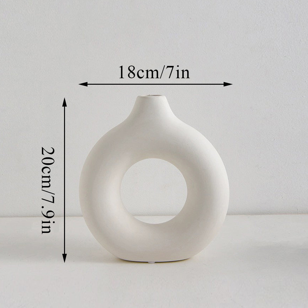 Nordic Circular Hollow Ceramic Vase – Modern Decorative Flower Vase for Home Décor