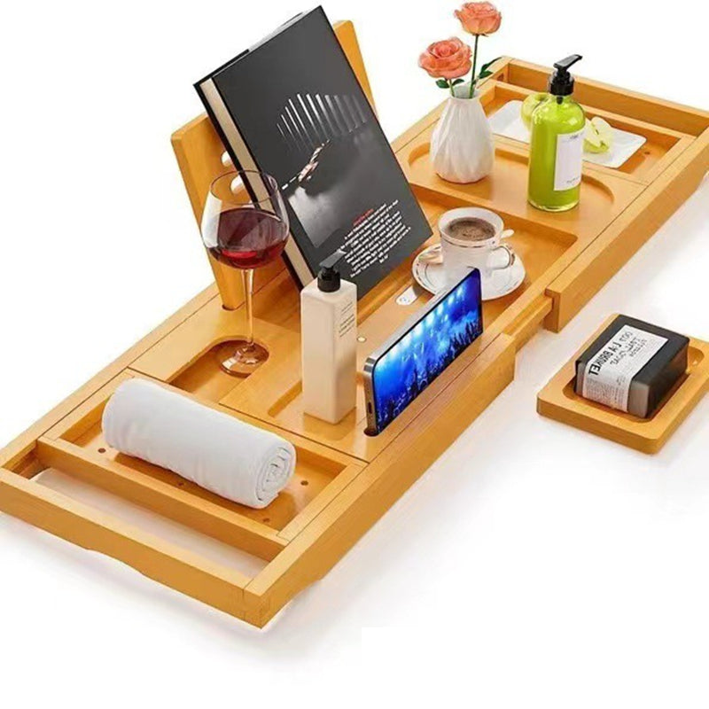 Luxury Bamboo Bathtub Tray – Foldable Bath Caddy Table for Books, Tablet & Wine