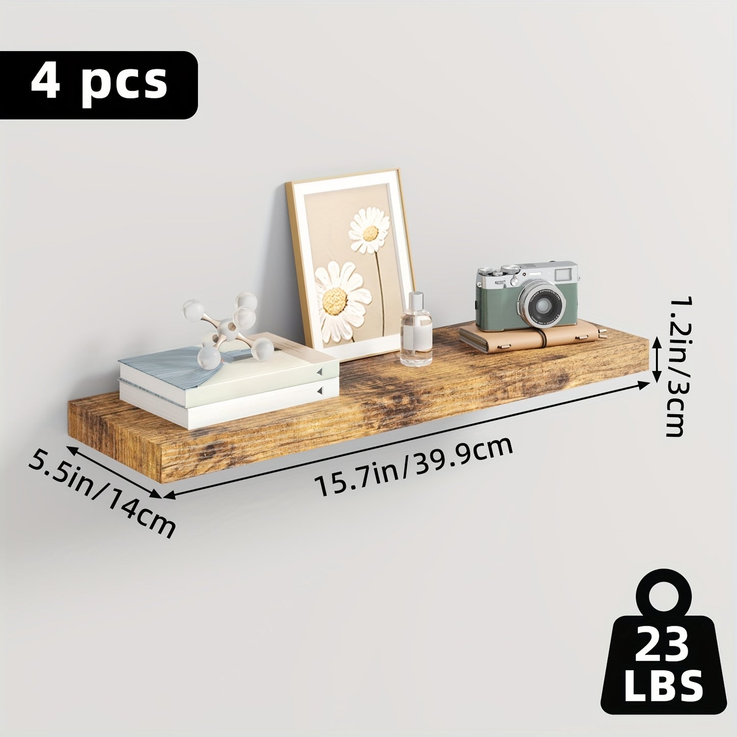 Floating Wooden Wall Shelves Set (2/4/6 PCS) – Modern Wall-Mounted Storage Shelves