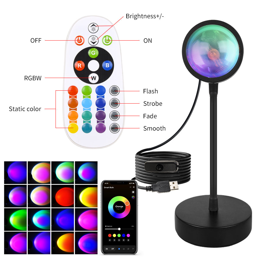 Smart RGB Sunset Projection Lamp – Tuya App & Remote Control LED Night Light
