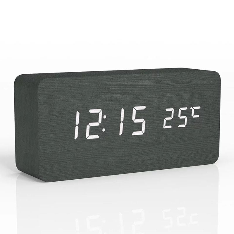 Wooden LED Digital Alarm Clock – Temperature Display Bedside & Desk Clock