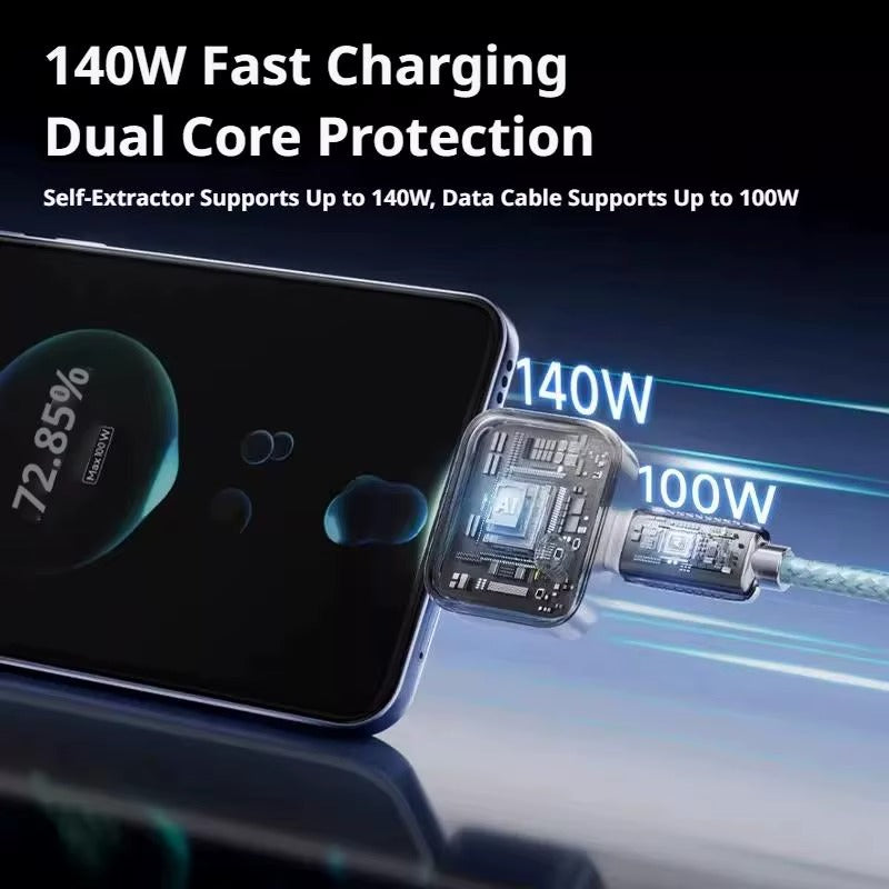 140W Smart Fast Charging Cable with Auto Power-Off & Full Battery Protection